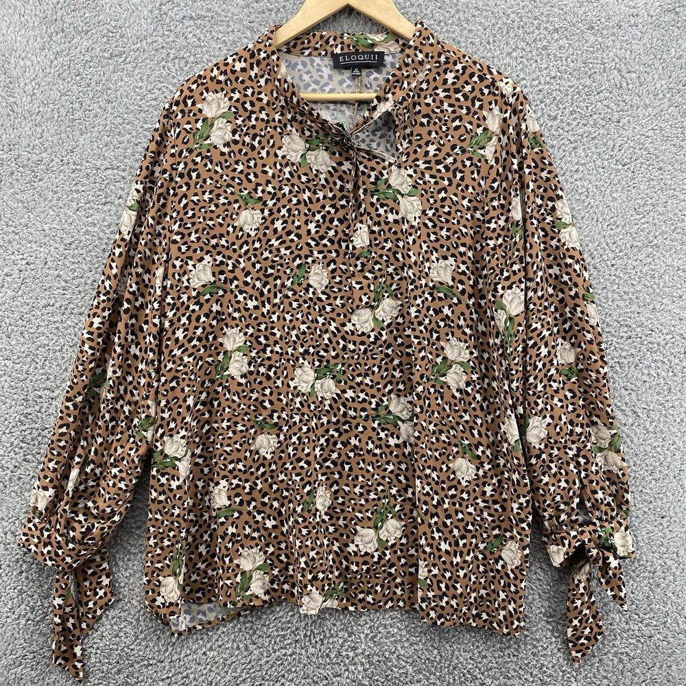 Eloquii Brown Floral Print Blouse